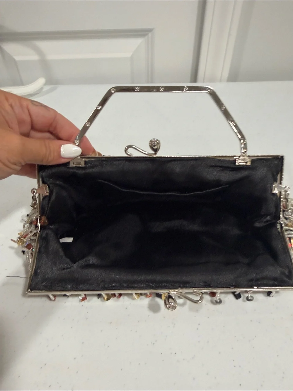 Unbranded vintage Beaded Fringe Evening Clutch Handbag with rhinestones - Black